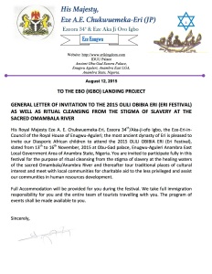 GENERAL LETTER OF INVITATION TO THE EBO (IGBO) LANDING PROJECT 2015